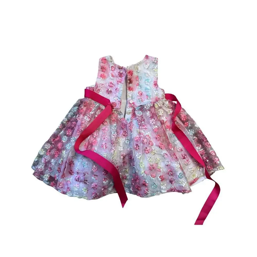 ISAAC MIZRHAI Baby girl dress, size 18 mos., Floral Pink & white
